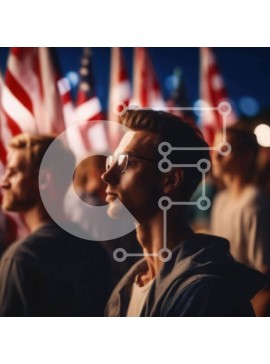 Intra Συλλεκτικό Ξύλινο Παζλ Plywood  4mm - Ομάδα ανθρώπων με αμερικανικές σημαίες Σε Ξύλινο Κουτί - Διαστάσεις Puzzle: 10x10 cm – 25 κομμάτια