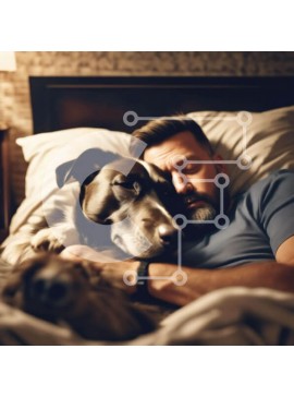 Intra Συλλεκτικό Ξύλινο Παζλ Plywood  4mm - Άνδρας που κοιμάται στο κρεβάτι με σκύλο Σε Ξύλινο Κουτί - Διαστάσεις Puzzle: 10x10 cm – 25 κομμάτια