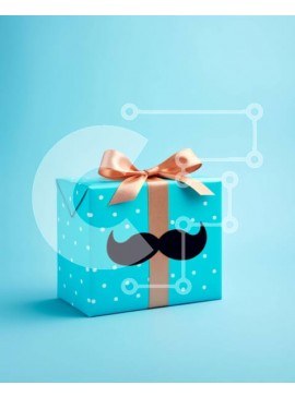 Intra Συλλεκτικό Ξύλινο Παζλ Plywood  4mm - Μπλε κουτί δώρου με σχέδιο μουστάκι στο τραπέζι Σε Ξύλινο Κουτί - Διαστάσεις Puzzle: 10x10 cm – 25 κομμάτια