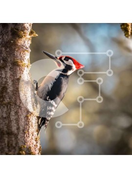 Intra Συλλεκτικό Ξύλινο Παζλ Plywood  4mm - Δρυοκολάπτης σκαρφαλωμένος στον κορμό βελανιδιάς Σε Ξύλινο Κουτί - Διαστάσεις: 10x10 cm – 25 κομμάτια