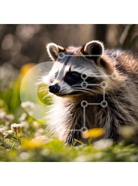 Intra Συλλεκτικό Ξύλινο Παζλ Plywood  4mm - Περίεργο ρακούν στο γρασίδι με λουλούδια Σε Ξύλινο Κουτί - Διαστάσεις: 10x10 cm – 25 κομμάτια