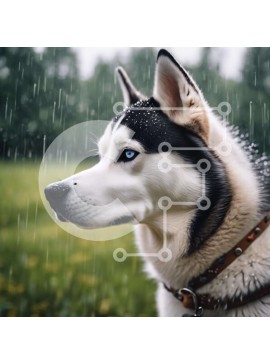 Intra Συλλεκτικό Ξύλινο Παζλ Plywood  4mm - Λευκό και μαύρο σκυλί γεροδεμένο σε βροχερό καιρό Σε Ξύλινο Κουτί - Διαστάσεις: 10x10 cm – 25 κομμάτια