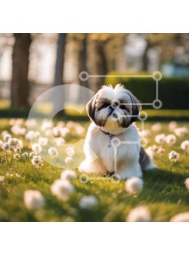 Intra Συλλεκτικό Ξύλινο Παζλ Plywood  4mm - Περιποιημένος σκύλος στο πάρκο με πικραλίδες Σε Ξύλινο Κουτί - Διαστάσεις: 10x10 cm – 25 κομμάτια