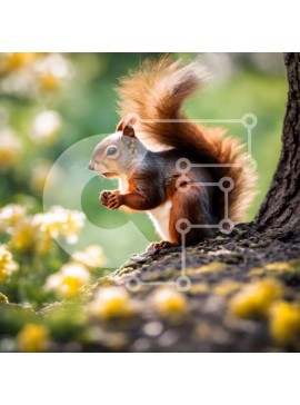 Intra Συλλεκτικό Ξύλινο Παζλ Plywood  4mm - Κόκκινος σκίουρος που κάθεται στον κορμό βελανιδιάς Σε Ξύλινο Κουτί - Διαστάσεις: 10x10 cm – 25 κομμάτια