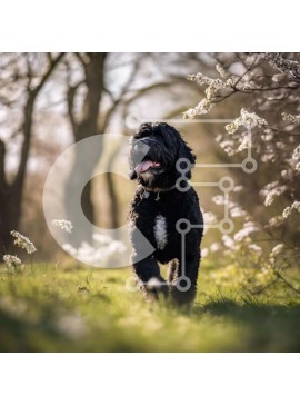 Intra Συλλεκτικό Ξύλινο Παζλ Plywood  4mm - Μαύρος σκύλος που τρέχει μέσα από χορταριασμένο χωράφι με λευκά λουλούδια Σε Ξύλινο Κουτί - Διαστάσεις: 10x10 cm – 25 κομμάτια