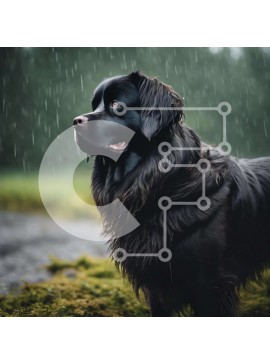 Intra Συλλεκτικό Ξύλινο Παζλ Plywood  4mm - Μαύρος σκύλος στη βροχή κοιτάζοντας ψηλά στον ουρανό Σε Ξύλινο Κουτί - Διαστάσεις: 10x10 cm – 25 κομμάτια