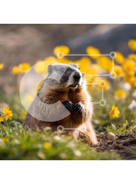 Intra Συλλεκτικό Ξύλινο Παζλ Plywood  4mm - Groundhog στο γρασίδι με κίτρινα λουλούδια Σε Ξύλινο Κουτί - Διαστάσεις: 10x10 cm – 25 κομμάτια