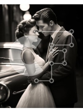 Intra Συλλεκτικό Ξύλινο Παζλ Plywood  4mm - Νεαρό ζευγάρι που στέκεται δίπλα στο Vintage αυτοκίνητο Σε Ξύλινο Κουτί - Διαστάσεις Puzzle: 10x10 cm – 25 κομμάτια