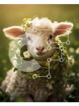 Σετ των 2 Intra Συλλεκτικό Ξύλινο Παζλ Plywood  4mm - Χαρούμενα και ικανοποιημένα πρόβατα σε ένα χωράφι με γρασίδι με λουλούδια Σε Ξύλινο Κουτί - Διαστάσεις: 10x10 cm – 25 κομμάτια