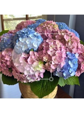 Intra Συλλεκτικό Ξύλινο Παζλ Plywood  4mm - Καλάθι με ροζ και μπλε λουλούδια σε ξύλινο τραπέζι Σε Ξύλινο Κουτί - Διαστάσεις: 10x10 cm – 25 κομμάτια