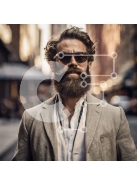 Intra Συλλεκτικό Ξύλινο Παζλ Plywood  4mm - Γενειοφόρος άνδρας με γυαλιά ηλίου στην οδό Urban Σε Ξύλινο Κουτί - Διαστάσεις Puzzle: 10x10 cm – 25 κομμάτια