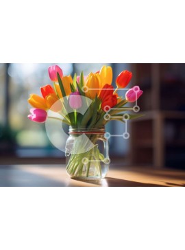 Intra Συλλεκτικό Ξύλινο Παζλ Plywood  4mm - Τουλίπες με έντονα χρώματα σε βάζο Mason Σε Ξύλινο Κουτί - Διαστάσεις: 10x10 cm – 25 κομμάτια