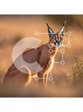 Intra Συλλεκτικό Ξύλινο Παζλ Plywood  4mm - Περίεργη γάτα Caracal στην άγρια ​​φύση Σε Ξύλινο Κουτί - Διαστάσεις: 10x10 cm – 25 κομμάτια