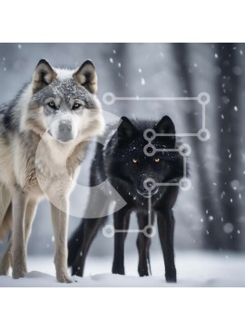 Intra Συλλεκτικό Ξύλινο Παζλ Plywood  4mm - Δύο Λύκοι στο χιόνι Σε Ξύλινο Κουτί - Διαστάσεις: 10x10 cm – 25 κομμάτια