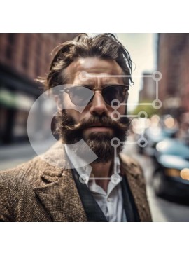 Intra Συλλεκτικό Ξύλινο Παζλ Plywood  4mm - Άνδρας με γυαλιά ηλίου και γένια στέκεται στο δρόμο Σε Ξύλινο Κουτί - Διαστάσεις Puzzle: 10x10 cm – 25 κομμάτια