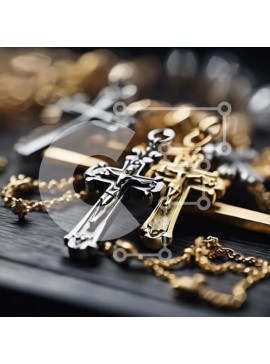 Intra Συλλεκτικό Ξύλινο Παζλ Plywood  4mm - Συλλογή μενταγιόν από χρυσό και ασημί σταυρό Σε Ξύλινο Κουτί - Διαστάσεις Puzzle: 10x10 cm – 25 κομμάτια