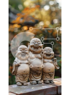 Intra Συλλεκτικό Ξύλινο Παζλ Plywood  4mm - Χαμογελαστά αγάλματα του Βούδα σε ξύλινο πάγκο σε εξωτερικό περιβάλλον Σε Ξύλινο Κουτί - Διαστάσεις Puzzle: 10x10 cm – 25 κομμάτια