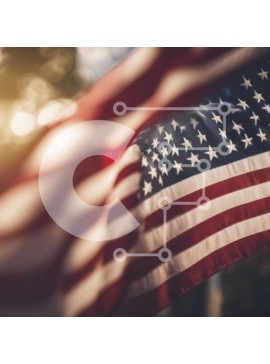 Intra Συλλεκτικό Ξύλινο Παζλ Plywood  4mm - Αμερικανική σημαία που κυματίζει στον άνεμο Σε Ξύλινο Κουτί - Διαστάσεις Puzzle: 10x10 cm – 25 κομμάτια