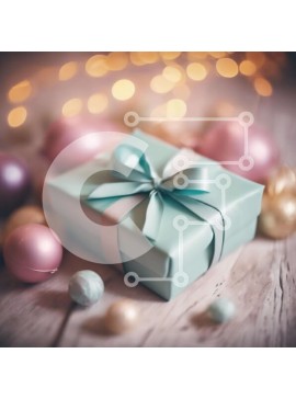 Intra Συλλεκτικό Ξύλινο Παζλ Plywood  4mm - Μπλε κουτί δώρου με πολύχρωμα στολίδια Σε Ξύλινο Κουτί - Διαστάσεις Puzzle: 10x10 cm – 25 κομμάτια