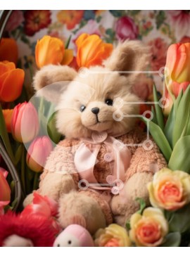 Σετ των 2 Intra Συλλεκτικό Ξύλινο Παζλ Plywood  4mm - Teddy Bear που περιβάλλεται από πολύχρωμα λουλούδια και γεμιστά ζώα Σε Ξύλινο Κουτί - Διαστάσεις: 10x10 cm – 25 κομμάτια