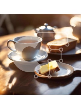 Σετ των 2 Intra Συλλεκτικό Ξύλινο Παζλ Plywood  4mm - Τραπέζι με τσάι, ψωμί και βούτυρο Σε Ξύλινο Κουτί - Διαστάσεις: 10x10 cm – 25 κομμάτια