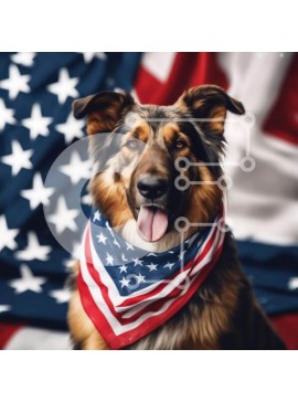 Intra Συλλεκτικό Ξύλινο Παζλ Plywood  4mm - Πατριωτικό σκυλί με αμερικανική σημαία Bandana Σε Ξύλινο Κουτί - Διαστάσεις: 10x10 cm – 25 κομμάτια