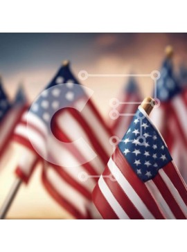 Intra Συλλεκτικό Ξύλινο Παζλ Plywood  4mm - Αμερικανικές σημαίες που κυματίζουν στον άνεμο Σε Ξύλινο Κουτί - Διαστάσεις Puzzle: 10x10 cm – 25 κομμάτια