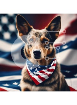 Intra Συλλεκτικό Ξύλινο Παζλ Plywood  4mm - Περίεργος σκύλος με αμερικανική σημαία Μπαντάνα Σε Ξύλινο Κουτί - Διαστάσεις: 10x10 cm – 25 κομμάτια
