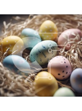 Intra Συλλεκτικό Ξύλινο Παζλ Plywood  4mm - Πολύχρωμα Πασχαλινά αυγά στο σανό Σε Ξύλινο Κουτί - Διαστάσεις Puzzle: 10x10 cm – 25 κομμάτια