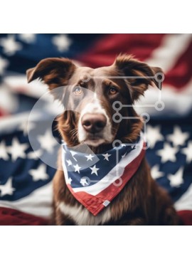 Intra Συλλεκτικό Ξύλινο Παζλ Plywood  4mm - Καφέ σκυλί με αμερικανική σημαία Μπαντάνα Σε Ξύλινο Κουτί - Διαστάσεις Puzzle: 10x10 cm – 25 κομμάτια