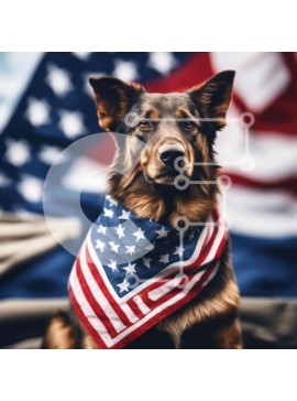 Intra Συλλεκτικό Ξύλινο Παζλ Plywood  4mm - Πατριωτικό σκυλί με αμερικανική σημαία Bandana Σε Ξύλινο Κουτί - Διαστάσεις Puzzle: 10x10 cm – 25 κομμάτια