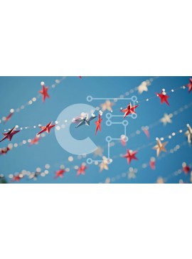 Intra Συλλεκτικό Ξύλινο Παζλ Plywood  4mm - Κόκκινα, λευκά και μπλε χάρτινα φανάρια σε σχήμα αστεριού Σε Ξύλινο Κουτί - Διαστάσεις Puzzle: 10x10 cm – 25 κομμάτια