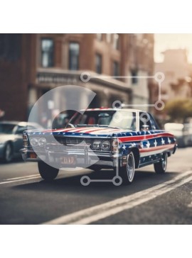 Intra Συλλεκτικό Ξύλινο Παζλ Plywood  4mm - Κόκκινο, λευκό και μπλε αυτοκίνητο με σχέδιο αμερικανικής σημαίας Σε Ξύλινο Κουτί - Διαστάσεις Puzzle: 10x10 cm – 25 κομμάτια