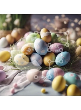 Intra Συλλεκτικό Ξύλινο Παζλ Plywood  4mm - Πολύχρωμα Πασχαλινά αυγά σε γρασίδι και λουλούδια Σε Ξύλινο Κουτί - Διαστάσεις Puzzle: 10x10 cm – 25 κομμάτια