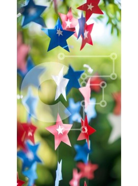 Intra Συλλεκτικό Ξύλινο Παζλ Plywood  4mm - Κόκκινα, λευκά και μπλε χάρτινα αστέρια που κρέμονται από κλαδιά δέντρων Σε Ξύλινο Κουτί - Διαστάσεις Puzzle: 10x10 cm – 25 κομμάτια