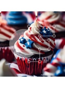 Σετ των 2 Intra Συλλεκτικό Ξύλινο Παζλ Plywood  4mm - Πατριωτικά Cupcakes με Κόκκινο, Λευκό και Μπλε παγετό Σε Ξύλινο Κουτί - Διαστάσεις: 10x10 cm – 25 κομμάτια