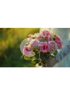 Intra Συλλεκτικό Ξύλινο Παζλ Plywood  4mm - Νύφη με ροζ τριαντάφυλλα σε ένα χορταριασμένο χωράφι Σε Ξύλινο Κουτί - Διαστάσεις Puzzle: 10x10 cm – 25 κομμάτια