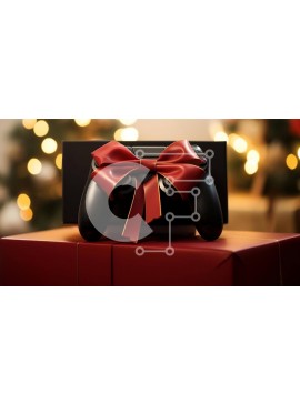 Intra Συλλεκτικό Ξύλινο Παζλ Plywood  4mm - Εορταστικό χειριστήριο Xbox με κόκκινο φιόγκο και κουτί δώρου Σε Ξύλινο Κουτί - Διαστάσεις Puzzle: 10x10 cm – 25 κομμάτια