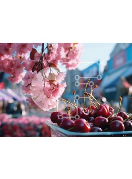 Intra Συλλεκτικό Ξύλινο Παζλ Plywood  4mm - Υπαίθρια αγορά γεμάτη κερασιά με άνθη κερασιάς Σε Ξύλινο Κουτί - Διαστάσεις: 10x10 cm – 25 κομμάτια