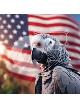 Intra Συλλεκτικό Ξύλινο Παζλ Plywood  4mm - Γκρίζος παπαγάλος με αμερικανική σημαία Σε Ξύλινο Κουτί - Διαστάσεις: 10x10 cm – 25 κομμάτια