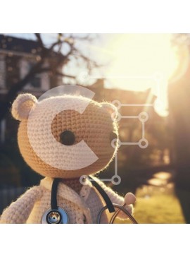 Intra Συλλεκτικό Ξύλινο Παζλ Plywood  4mm - Κροσέ αρκουδάκι Doctor με στηθοσκόπιο Σε Ξύλινο Κουτί - Διαστάσεις Puzzle: 10x10 cm – 25 κομμάτια