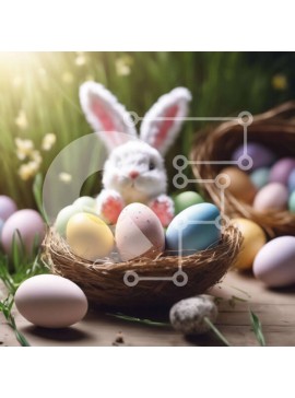 Intra Συλλεκτικό Ξύλινο Παζλ Plywood  4mm - Εορταστικό πασχαλινό λαγουδάκι στη φωλιά με πολύχρωμα αυγά Σε Ξύλινο Κουτί - Διαστάσεις Puzzle: 10x10 cm – 25 κομμάτια