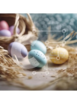 Intra Συλλεκτικό Ξύλινο Παζλ Plywood  4mm - Πολύχρωμα Πασχαλινά αυγά στο ψάθινο καλάθι Σε Ξύλινο Κουτί - Διαστάσεις Puzzle: 10x10 cm – 25 κομμάτια