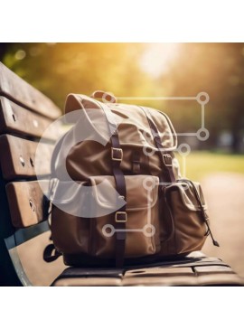 Intra Συλλεκτικό Ξύλινο Παζλ Plywood  4mm - Καφέ σακίδιο σε υπαίθριο πάγκο στο πάρκο Σε Ξύλινο Κουτί - Διαστάσεις Puzzle: 10x10 cm – 25 κομμάτια