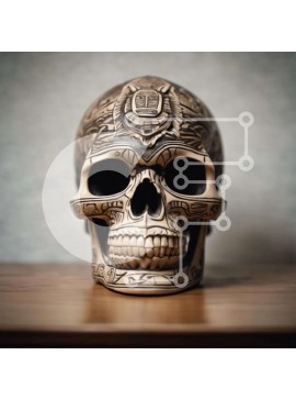 Intra Συλλεκτικό Ξύλινο Παζλ Plywood  4mm - Διακοσμημένο κρανίο σε ξύλινο τραπέζι Σε Ξύλινο Κουτί - Διαστάσεις Puzzle: 10x10 cm – 25 κομμάτια