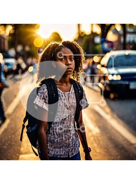 Intra Συλλεκτικό Ξύλινο Παζλ Plywood  4mm - Νεαρό κορίτσι που περπατά με το σακίδιο στο ηλιοβασίλεμα Σε Ξύλινο Κουτί - Διαστάσεις Puzzle: 10x10 cm – 25 κομμάτια