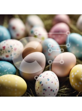 Intra Συλλεκτικό Ξύλινο Παζλ Plywood  4mm - Ζωηρόχρωμα Πασχαλινά αυγά στο σανό Σε Ξύλινο Κουτί - Διαστάσεις Puzzle: 10x10 cm – 25 κομμάτια