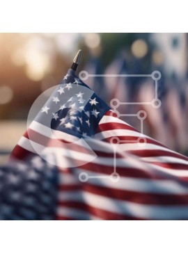 Intra Συλλεκτικό Ξύλινο Παζλ Plywood  4mm - Κοντινό πλάνο κυματίζοντας αμερικανικές σημαίες Σε Ξύλινο Κουτί - Διαστάσεις Puzzle: 10x10 cm – 25 κομμάτια