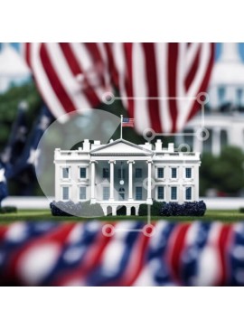 Intra Συλλεκτικό Ξύλινο Παζλ Plywood  4mm - Μινιατούρα του Λευκού Οίκου με αμερικανική σημαία Σε Ξύλινο Κουτί - Διαστάσεις Puzzle: 10x10 cm – 25 κομμάτια