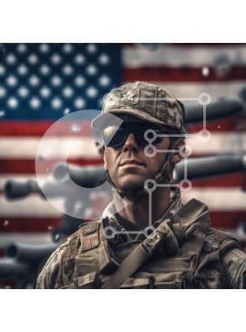 Intra Συλλεκτικό Ξύλινο Παζλ Plywood  4mm - Στρατιώτης με στρατιωτική στολή με αμερικανική σημαία και όπλα Σε Ξύλινο Κουτί - Διαστάσεις Puzzle: 10x10 cm – 25 κομμάτια